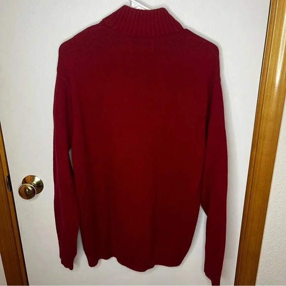 Chaps 1/4 Button High Neck Sweater Pullover Men Medium Red Moose Snowflakes - Picture 6 of 7